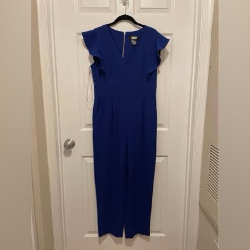 DKNY Royal Blue V-Neck Jumpsuit